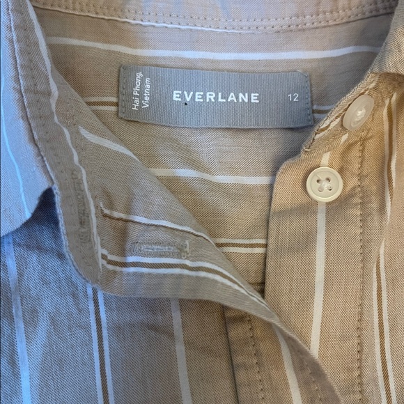 Everlane Must Have Shirt Tan Striped Button Silky Cotton Relaxed Long - Picture 5 of 6
